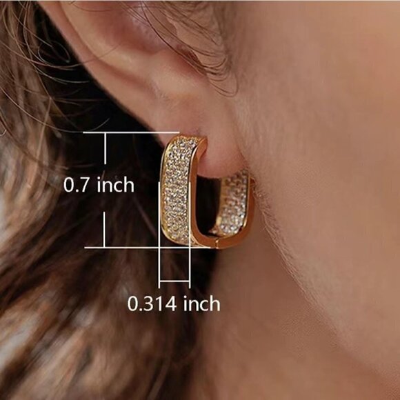 Pave CZ Hoop Earrings 18k Gold Plated Minimalist NWT - Picture 3 of 3